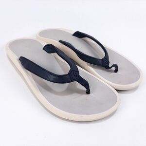 OluKai Pi'oe Flip Flops Womens Size 8W Trench Blue Mist Grey Comfort Sandals